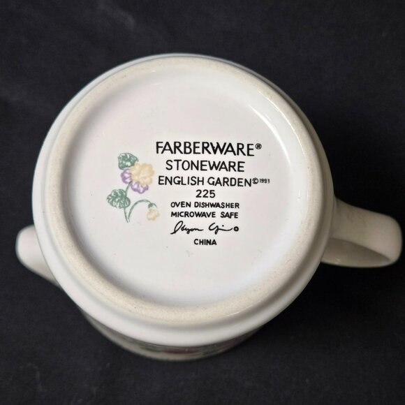 Vintage 1993 Farberware Stoneware Creamer 3-3/4" English Garden Pattern Floral - Picture 6 of 8